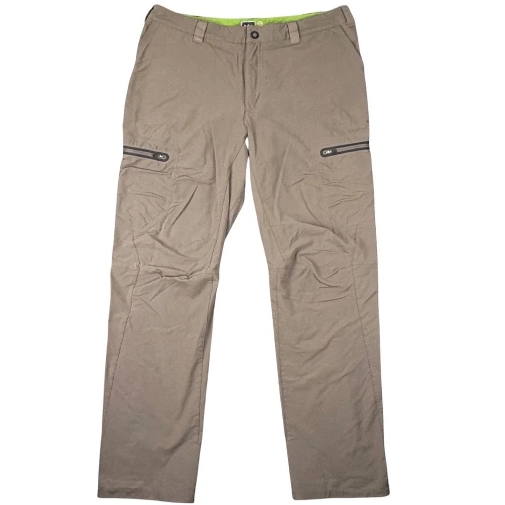 REI Men's Cargo Hiking Pants 36W 32L Nylon Stretch Zip Pockets Outdoor Trail